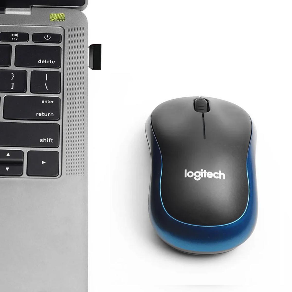 Мышь беспроводная Logitech M185 Wireless Office Mouse 2,4Ghz USB приемник 1000DPI оптическая бесшумная Blue (180893) - фото 2 Мышь беспроводная Logitech M185 Wireless Office Mouse 2,4Ghz USB приемник 1000DPI оптическая бесшумная Blue (180893) - фото 2