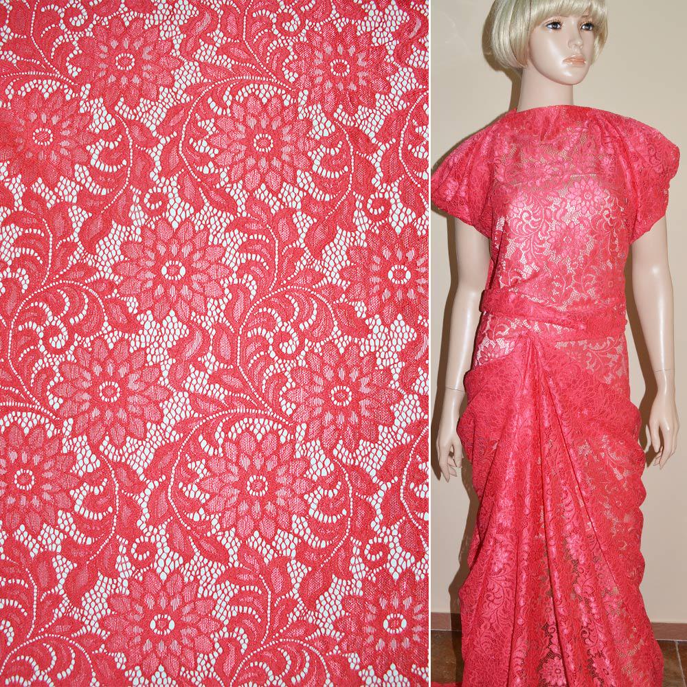 Тканина мереживне полотно стрейч з квітами ширина 150 см Рожевий (11149.003) - фото 3 Тканина мереживне полотно стрейч з квітами ширина 150 см Рожевий (11149.003) - фото 3