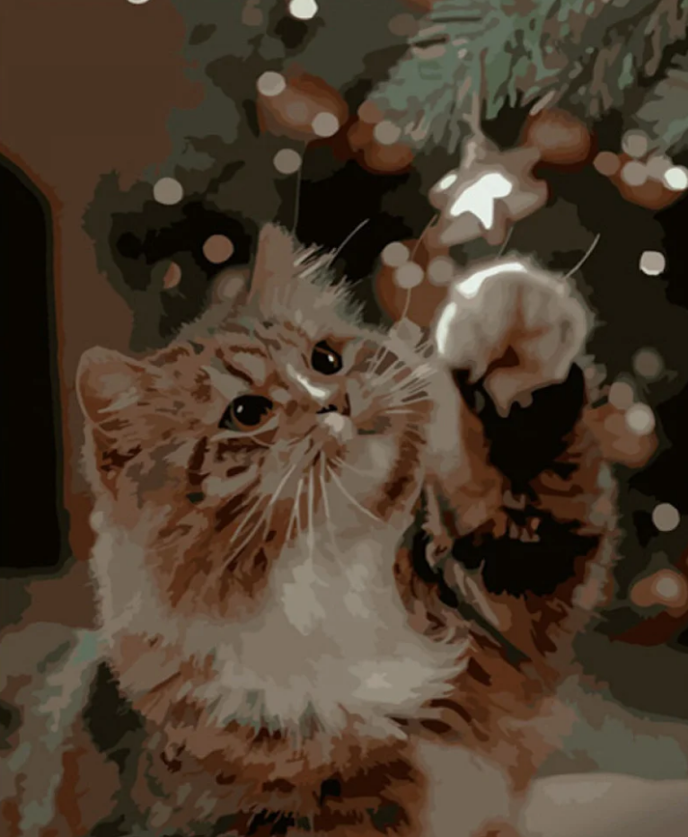 Картина по номерам Strateg Котик с елкой 40x50 см (GS688)