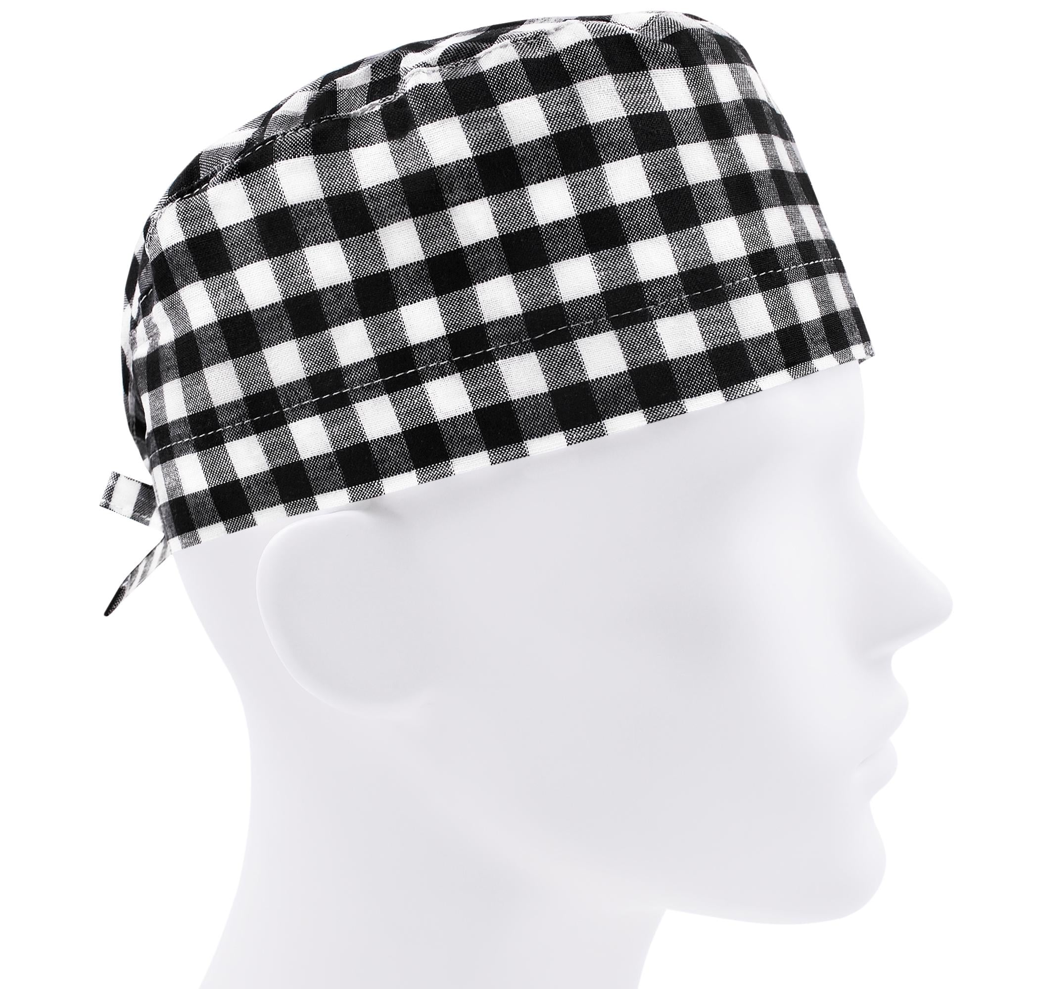 Шапочка медицинская мужская FloralScrubs Клетка черно-белая универсальная (М133)