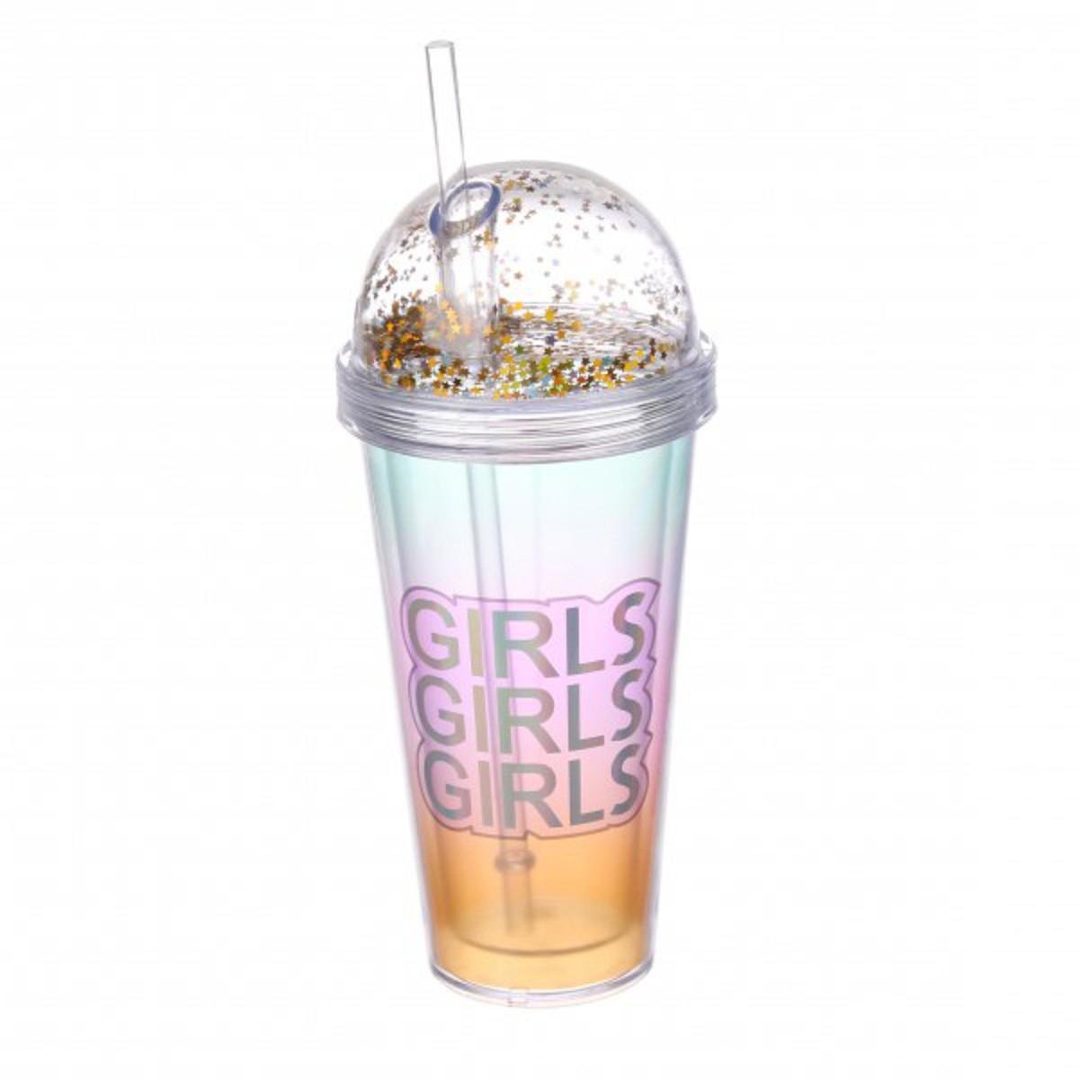 Стакан для слаша GIRLS акриловый с трубочкой 380 мл (69-1189)