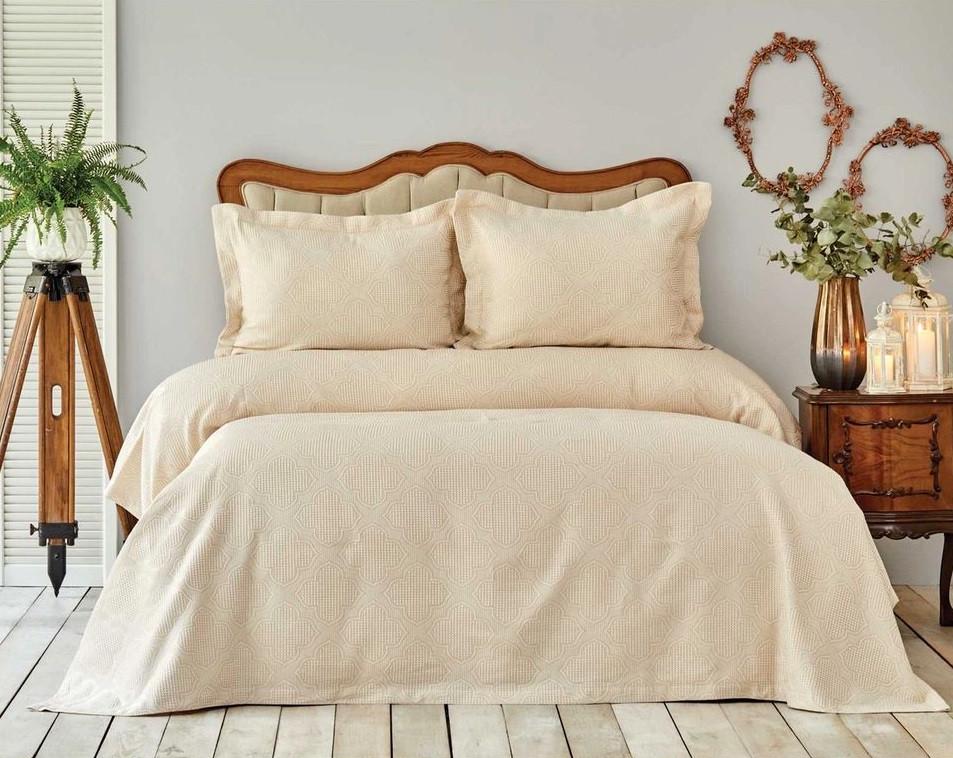 Покривало з наволочками Karaca Home Liya bej 250х240 євро Бежевий (svt-2000022286022)