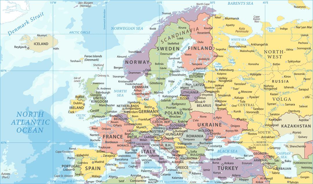 Карта Европы политическая широкоформатная 5х3 м (470245)