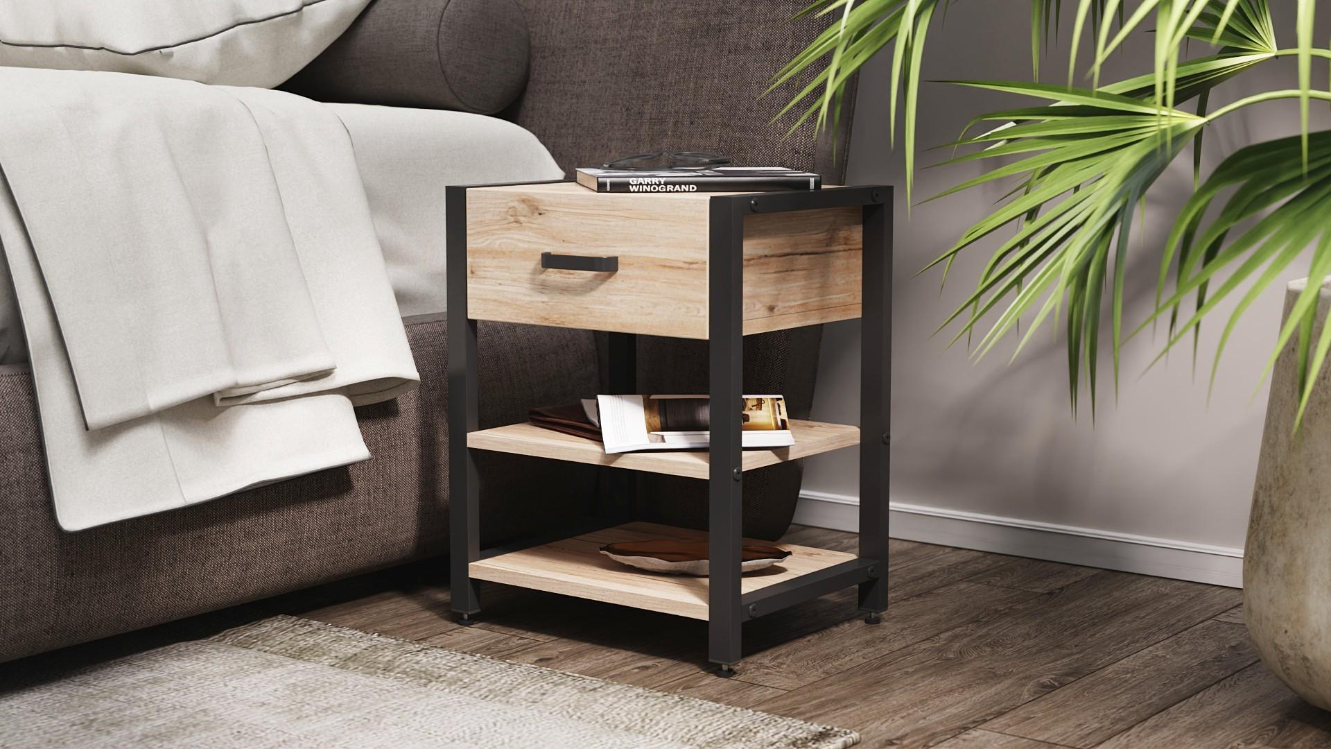 Тумба универсальная Ferrum-decor Вивьен 1/2 ДСП 16 мм 50x41x40 см Черный/Дуб Сан-Марино (FRD-104122)