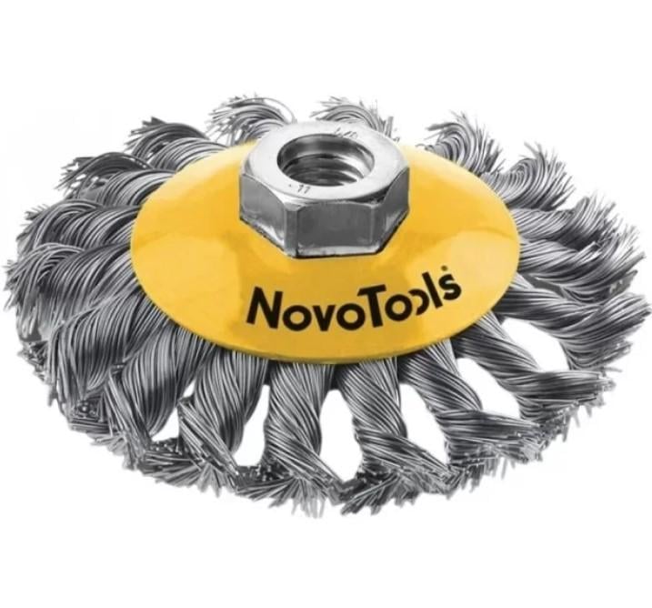 Конусная проволочная щетка NovoTools NTBWBB10014ST 100 мм М14 с витой проволокой (22142)