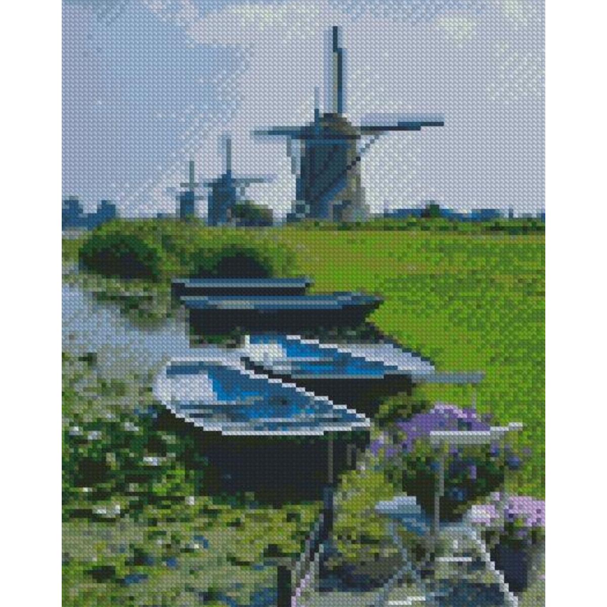 Алмазная мозаика Strateg Премиум Лодочки на фоне мельницы 30x40 см (HX465)