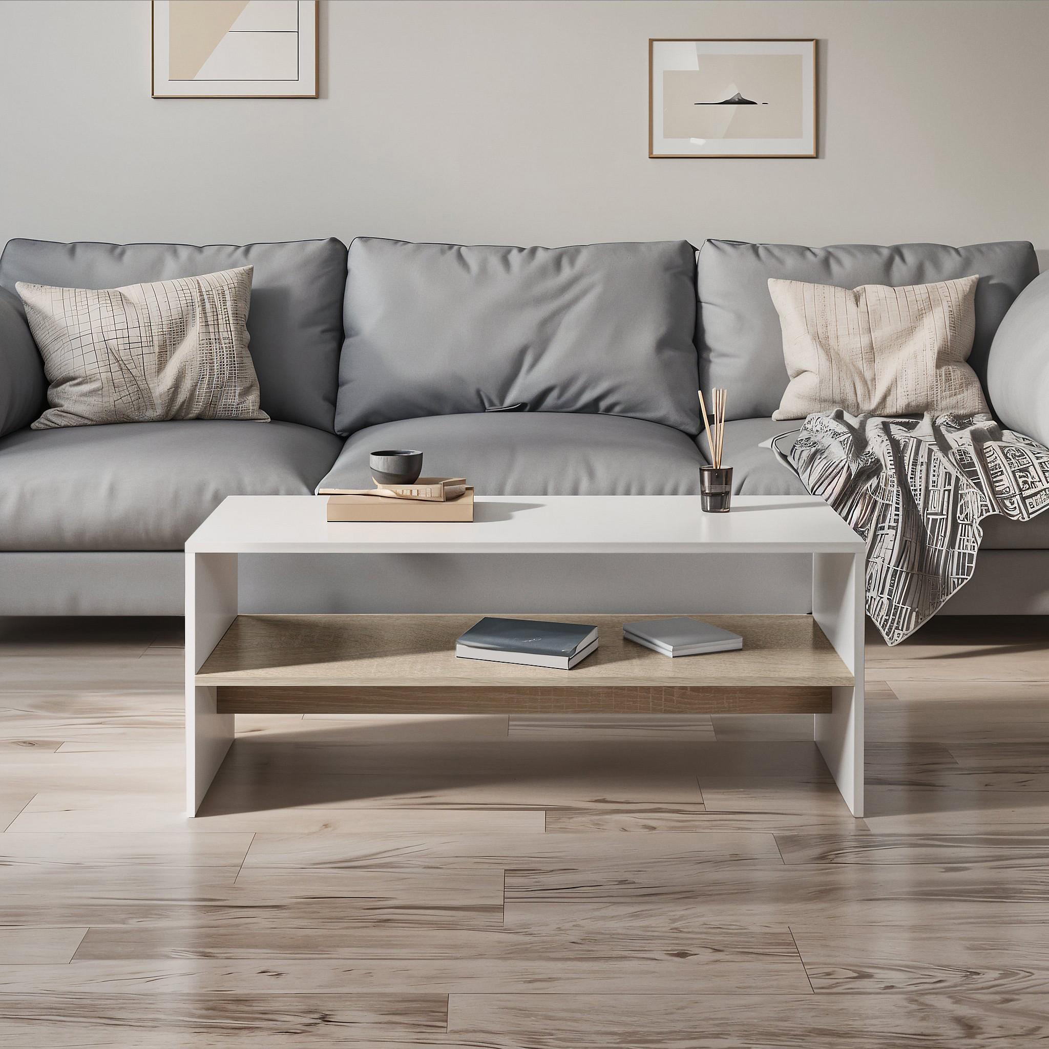 Журнальний стіл F-80 996х398х400 мм Білий/Дуб Сонома - фото 2 Журнальний стіл F-80 996х398х400 мм Білий/Дуб Сонома - фото 2