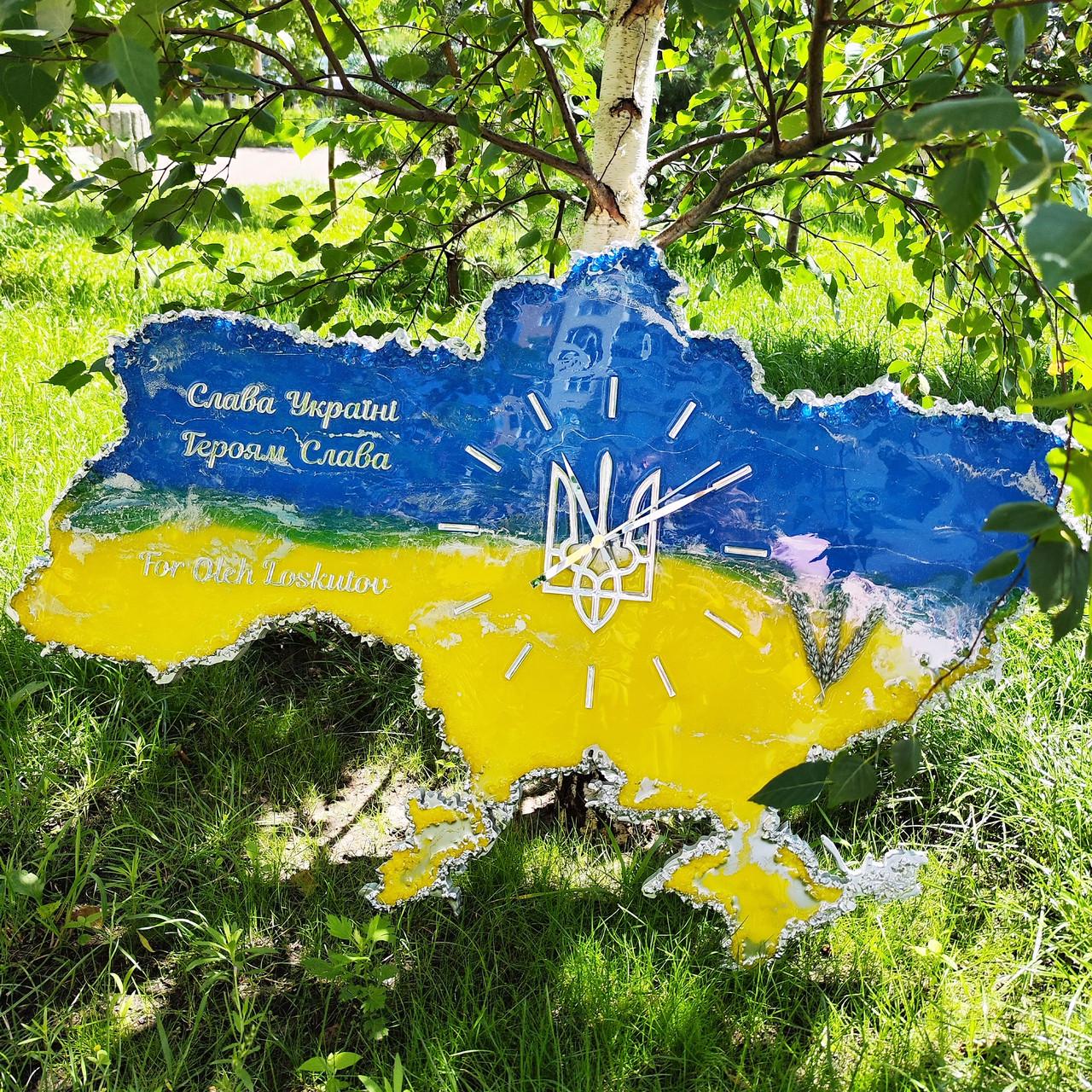 Часы настенные из эпоксидной смолы Карта Украины 70x45 см