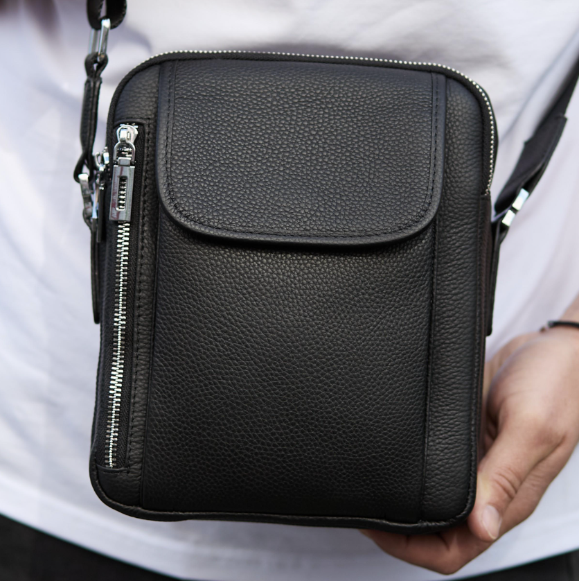 Барсетка мужская Tiding Bag кожаная через плечо из натуральной кожи 19x24x7,5 см Черный (88633)