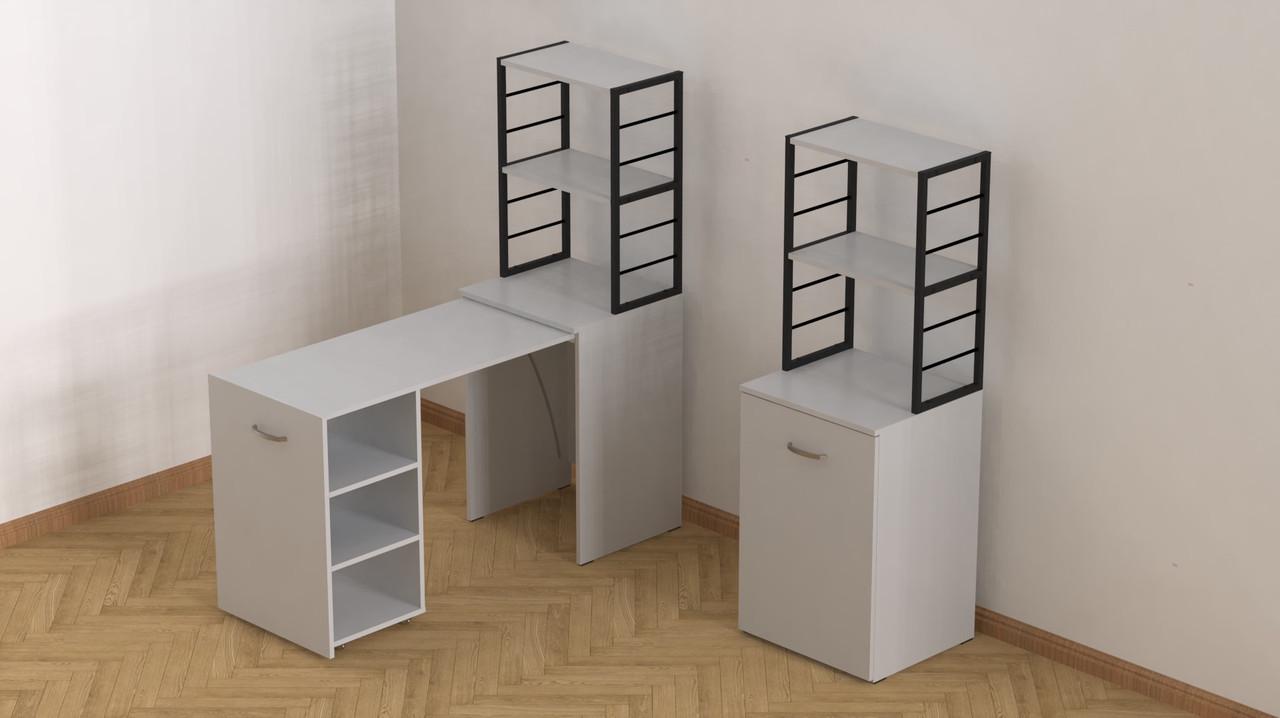 Стіл-тумба трансформер Ferrum-decor Смарт 4/2 з етажеркою метал/ДСП 16 мм 1430x1450x600 мм Чорний/Білий (FRD-105130) - фото 9 Стіл-тумба трансформер Ferrum-decor Смарт 4/2 з етажеркою метал/ДСП 16 мм 1430x1450x600 мм Чорний/Білий (FRD-105130) - фото 9