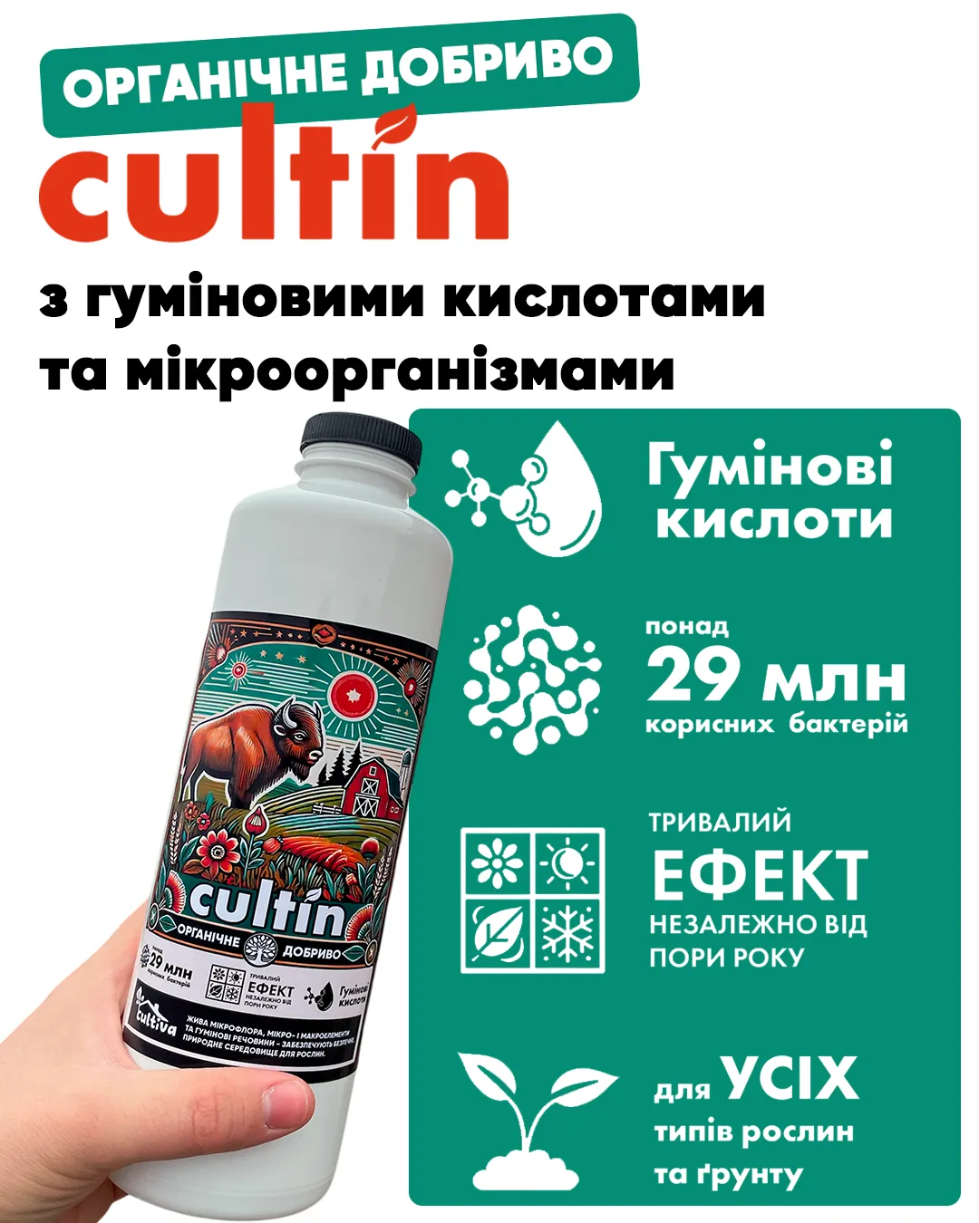Удобрение органическое Культин с гуминовыми веществами и микроорганизмами 1 л (king20) - фото 2 Удобрение органическое Культин с гуминовыми веществами и микроорганизмами 1 л (king20) - фото 2