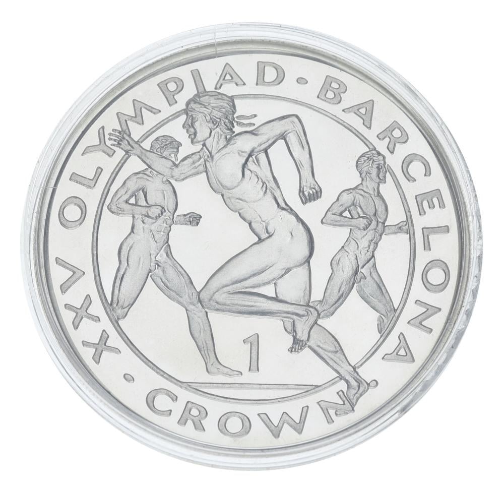 Коллекционная монета Гибралтар 1 крона 1991 года Серебро Proof XXV Летние Олимпийские игры в Барселоне 1992-Биг (М23292)