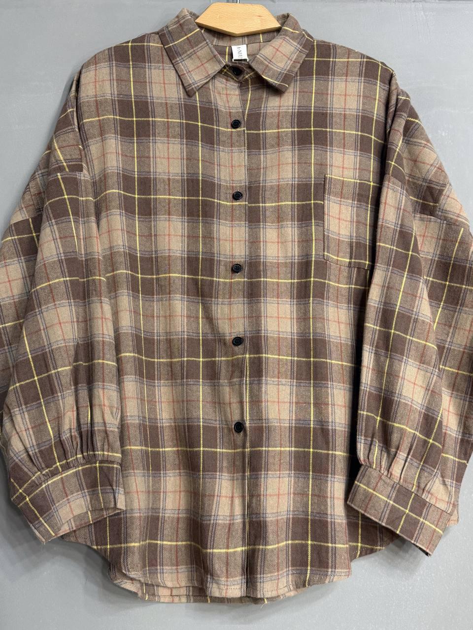 Рубашка женская A-N 8313 в клетку оверсайз широкая хлопковая OS Коричневый (5131) - фото 2