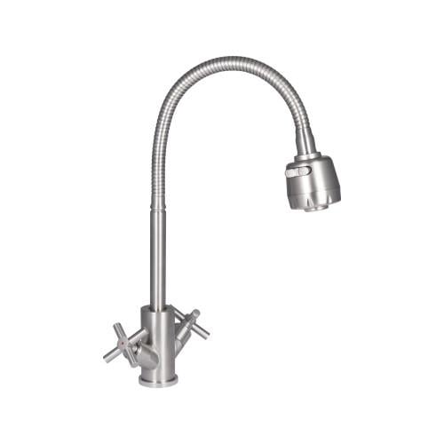 Змішувач для кухні Lidz Wind 013F4 двовентильний з гнучким виливом Nickel (LDWIN013F4NKS43391)