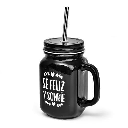 Чашка-банку Stenson R93379 кришка та трубочка 450 мл Чорний (624746)