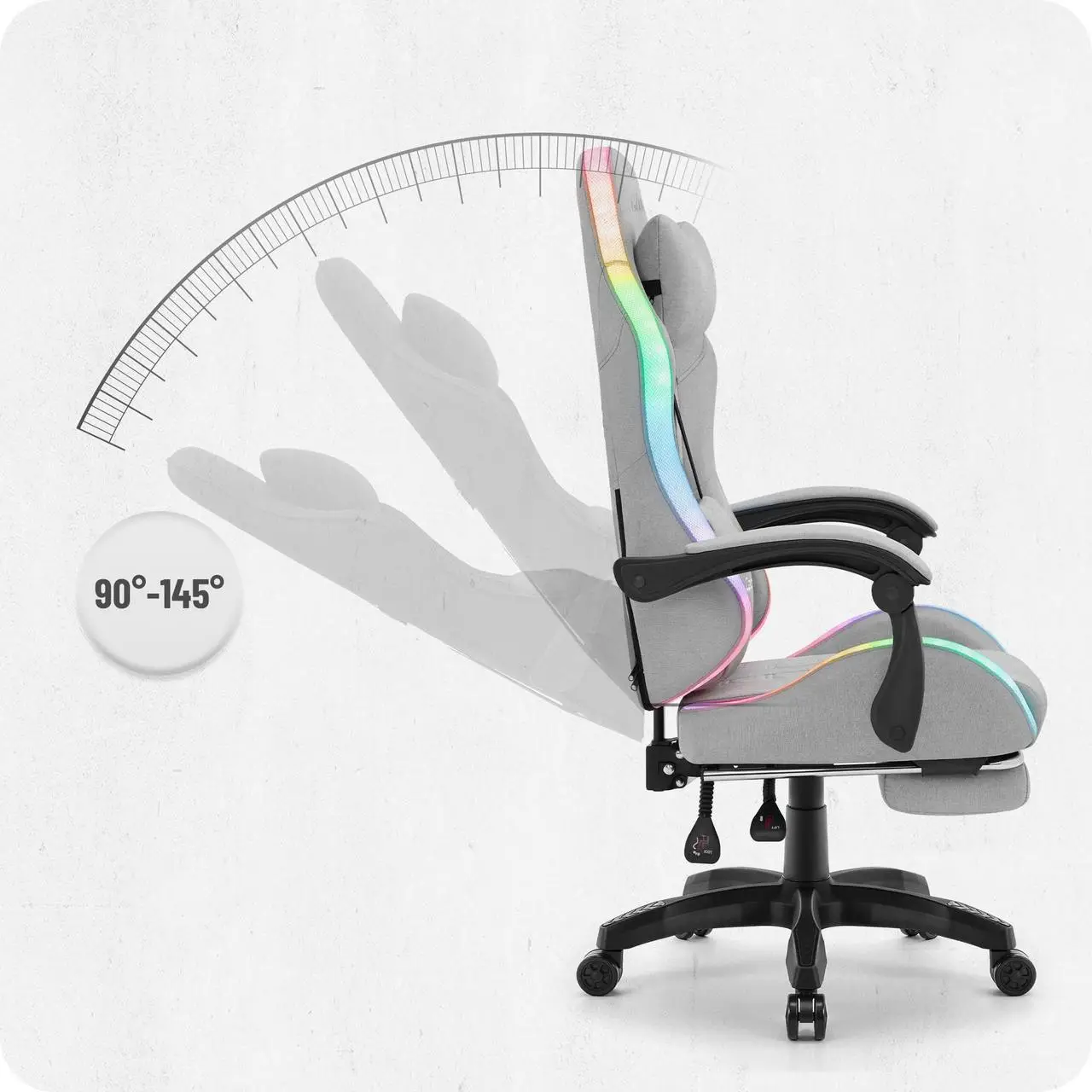 Крісло геймерське з підставкою для ніг Cabro C501 RGB Grey тканина до 150 кг (AN-С501GRGB) - фото 3
