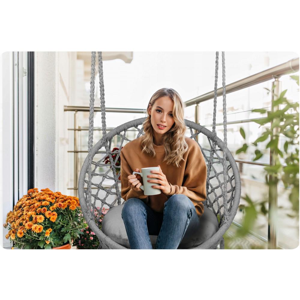 Садове підвісне крісло-гойдалка Бохо з подушкою Bonro B-092-2 Grey до 120 кг Сірий - фото 8