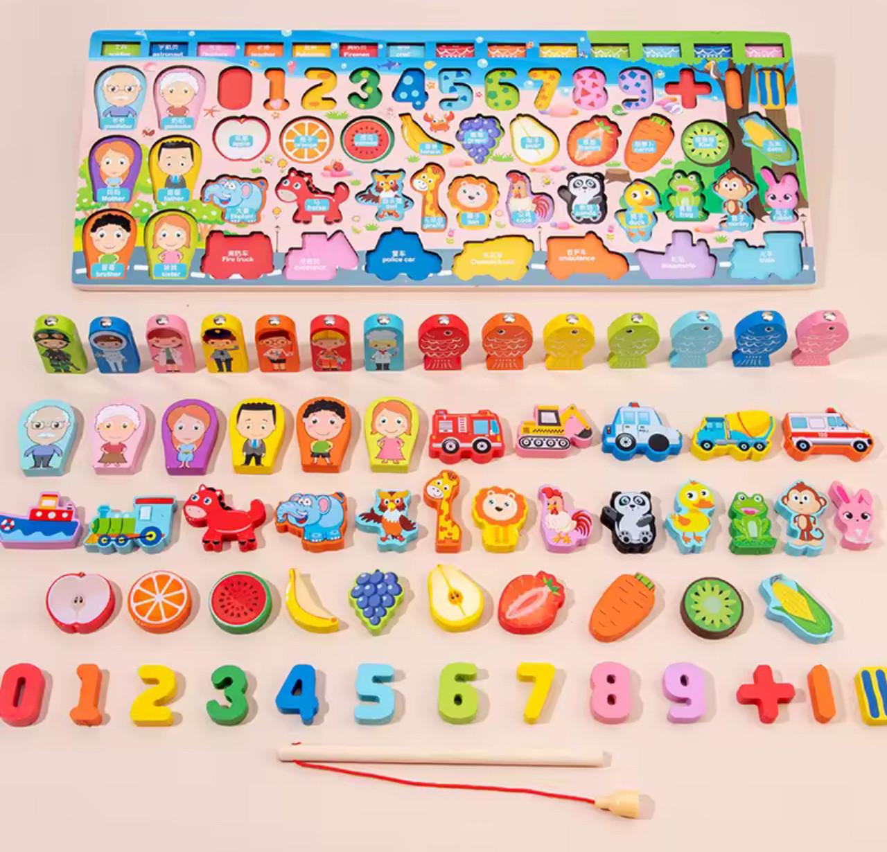 Сортер-пазл магнитный для детей 3в1 с цифрами/фруктами/животными и удочкой деревянный 45х18 см - фото 7 Сортер-пазл магнитный для детей 3в1 с цифрами/фруктами/животными и удочкой деревянный 45х18 см - фото 7