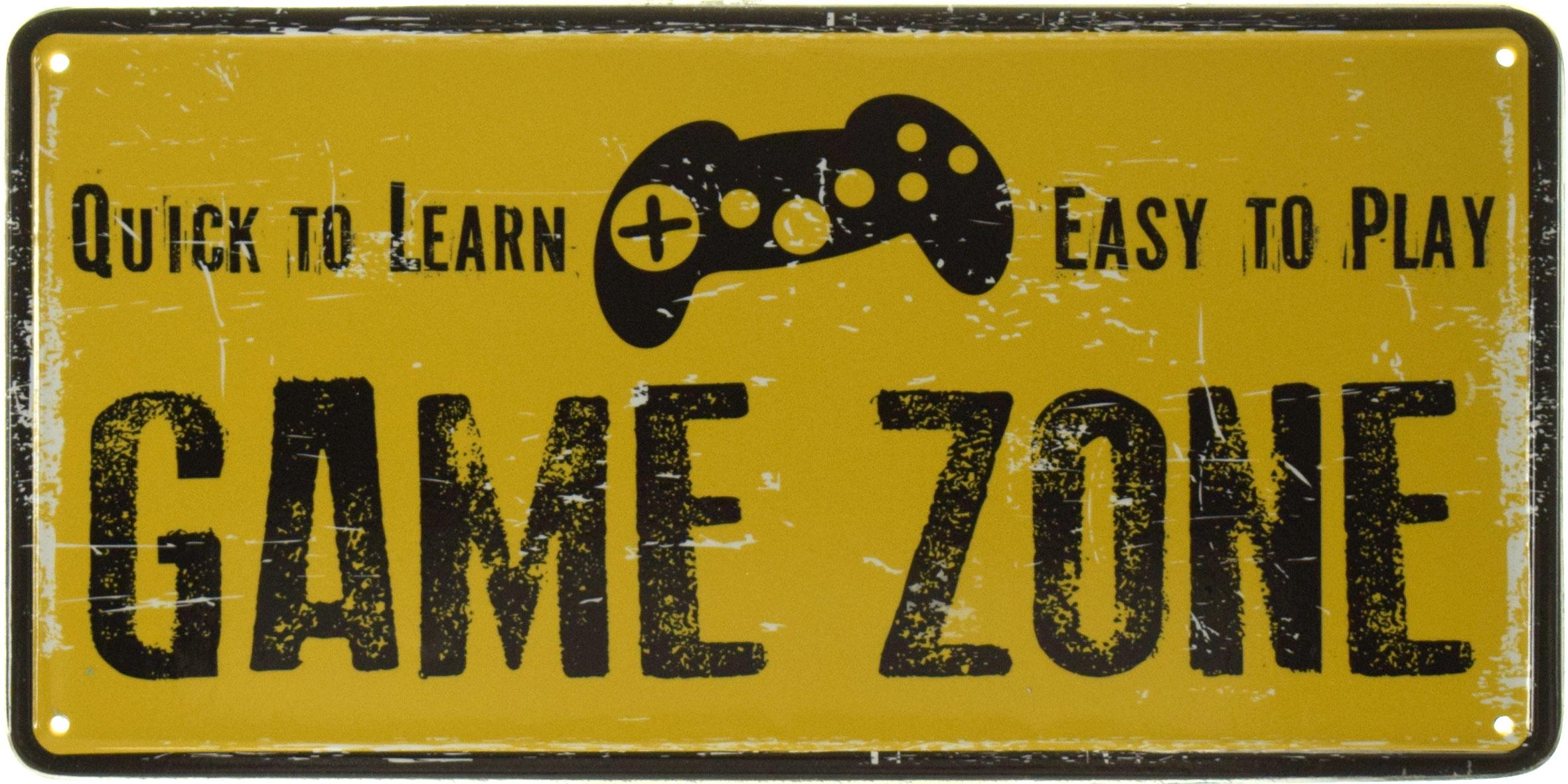 Табличка металлическая Игровая Зона Быстро Учиться Легко Играть/Game Zone Quick To Learn, Easy To Play 15x30 см