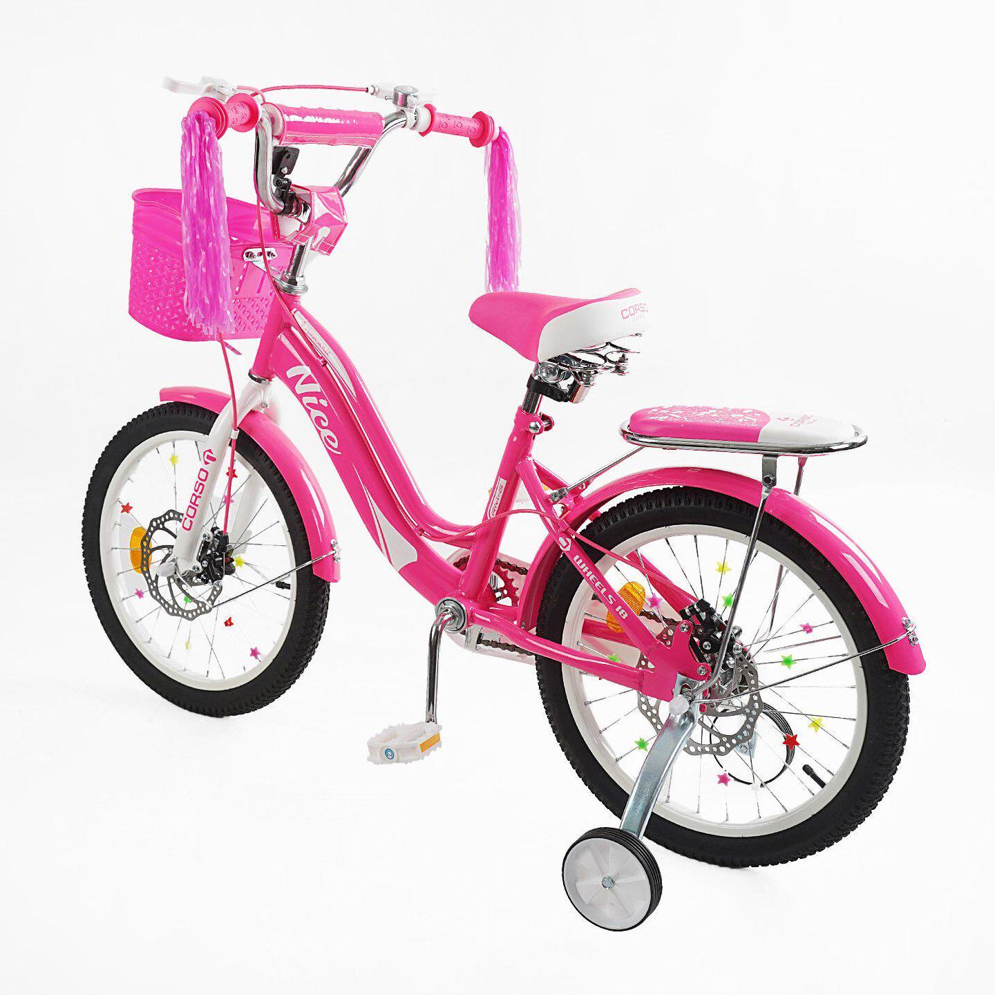 Велосипед двоколісний дитячий Corso Nice 18" з кошиком та багажником Малиновий - фото 3 Велосипед двоколісний дитячий Corso Nice 18" з кошиком та багажником Малиновий - фото 3