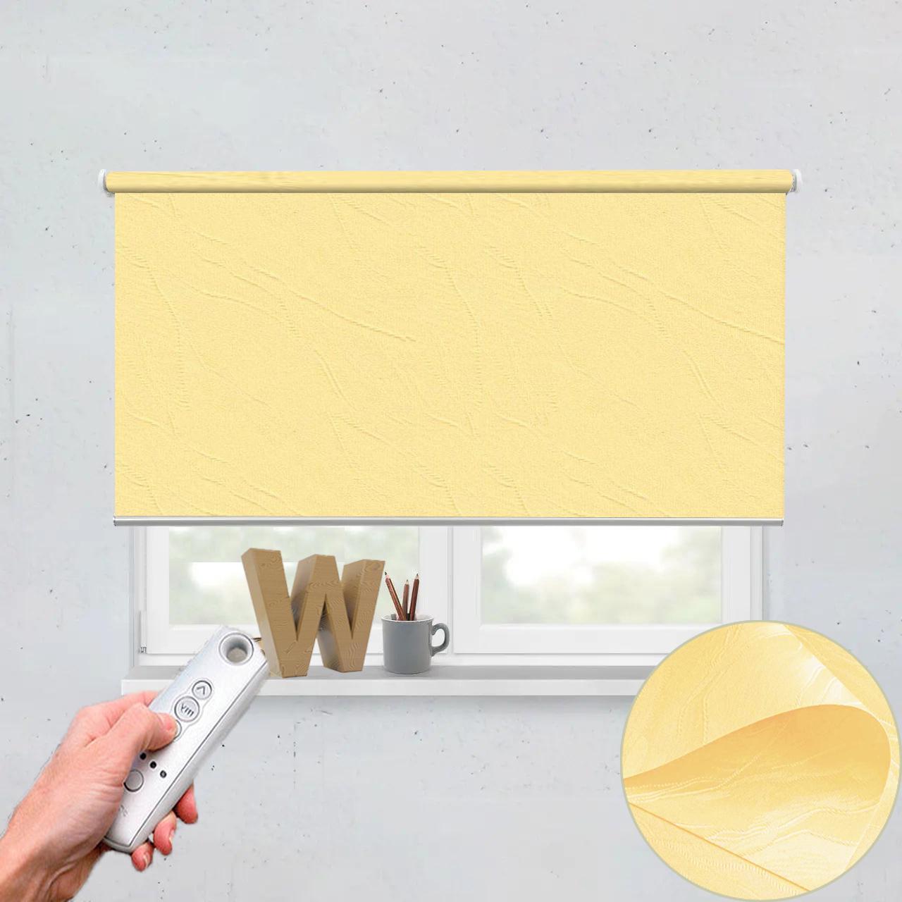 Рулонная штора автоматическая Wenster Вода 2072 80х350 см с электродвигателем Желтый (i193819974)