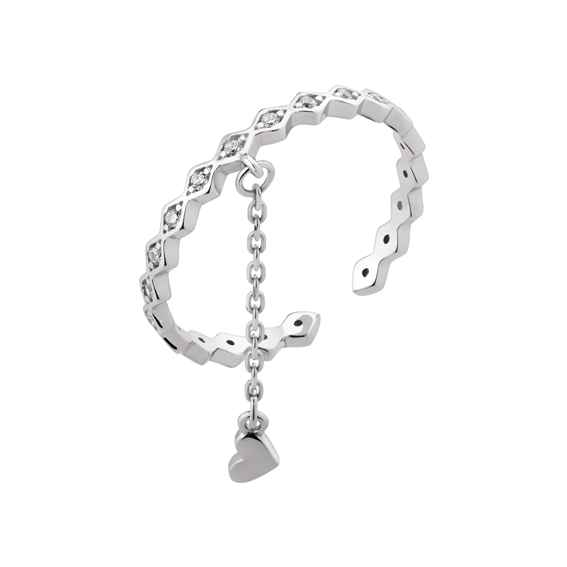 Кольцо серебряное Маленькое сердце с цепочкой р. 18 Кольцо серебряное Маленькое сердце с цепочкой р. 18