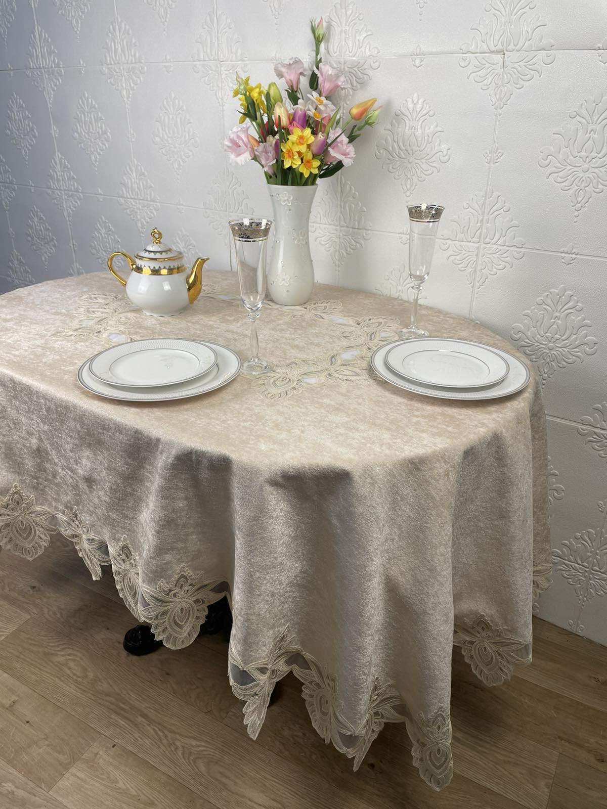 Скатерть велюровая Acme Tekstil PVS Cinar ovale 160x260 см Cappucino (CN37705)