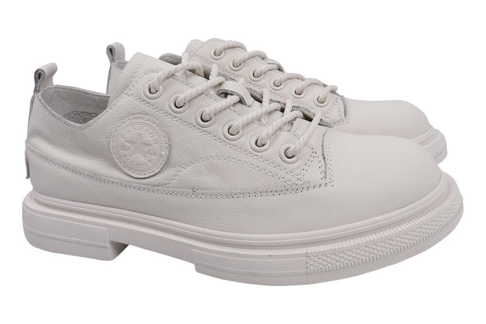 Туфли женские Berkonty из кожи на низком ходу на шнуровке р. 38 Молочный (329-21DTC)