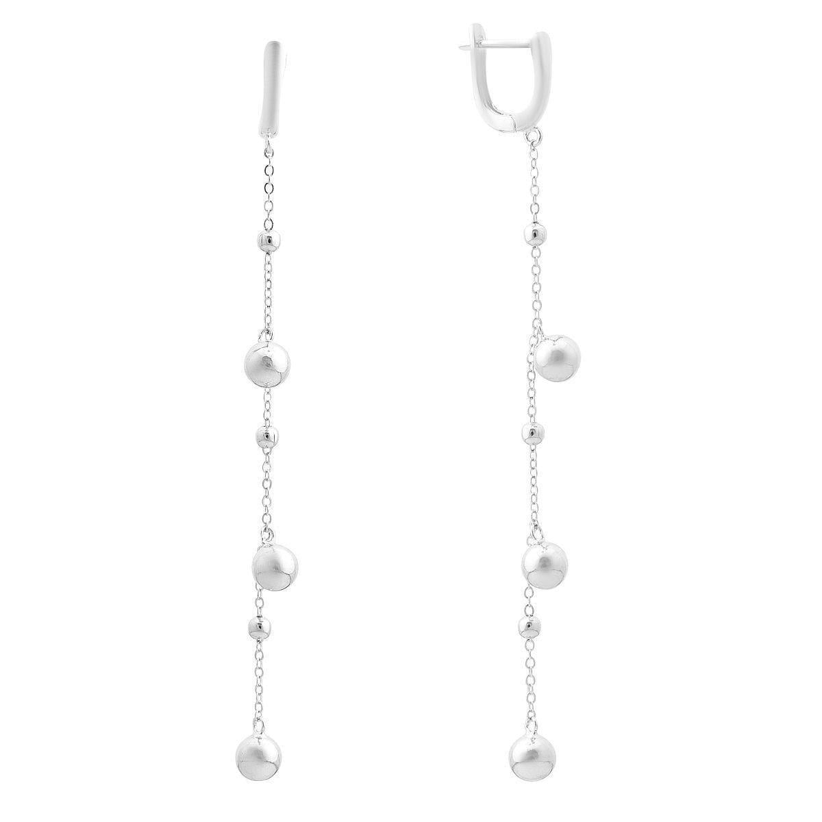 Сережки срібні LoveR довгі з підвісками-кульками та англійським замком