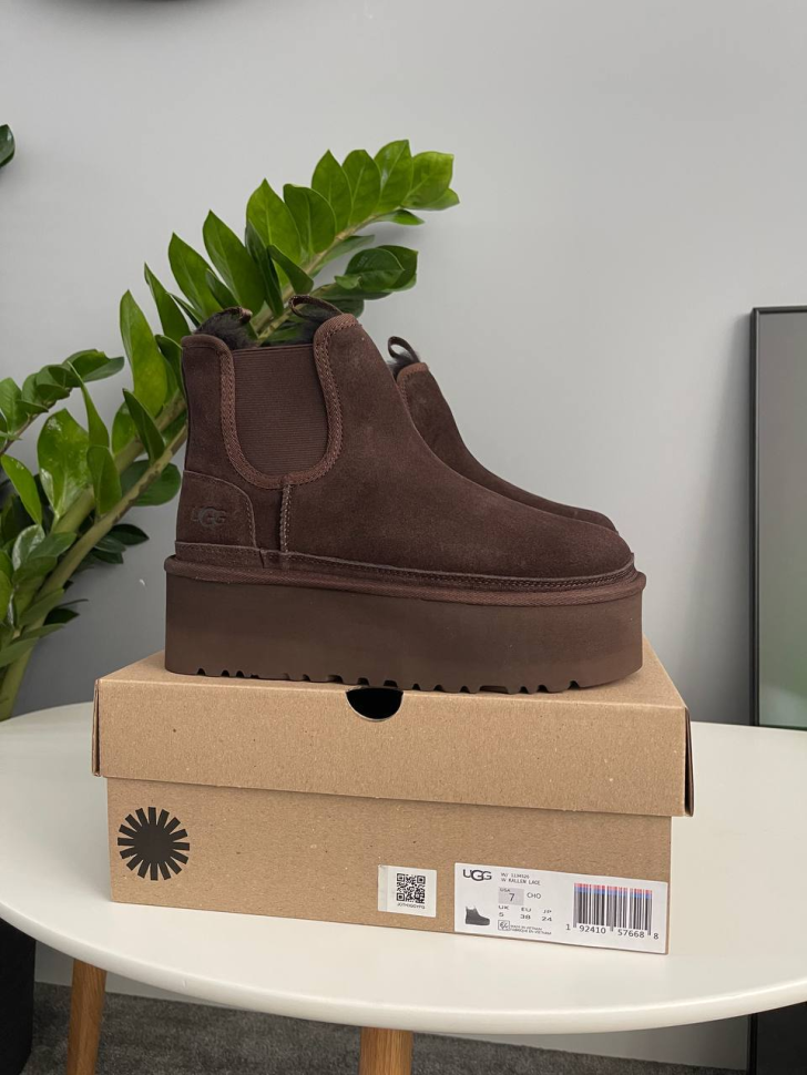 Уггі жіночі платформа Ньюмел замша з пасками Ugg Neumel Chelsea Platform Chocolate Темно-коричневий (28929)