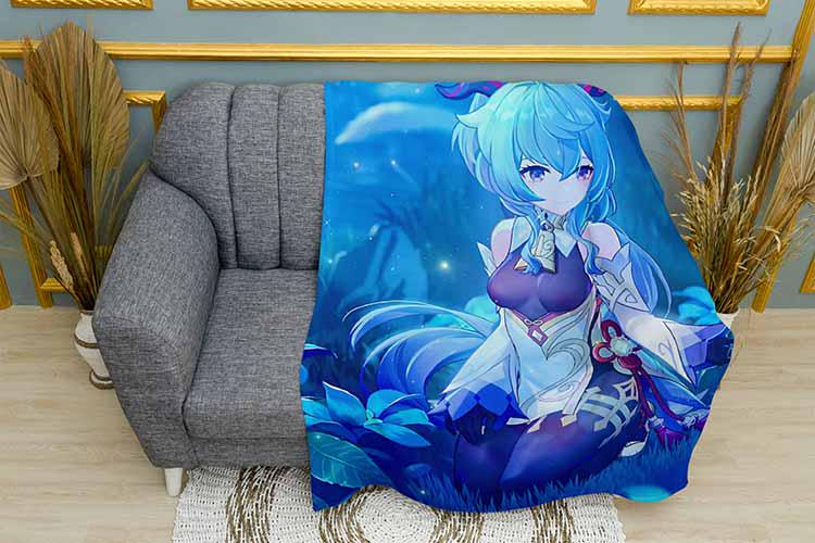 Плед Ganyu with flowers Genshin Impact плюш однослойный 135х150 см (113718)