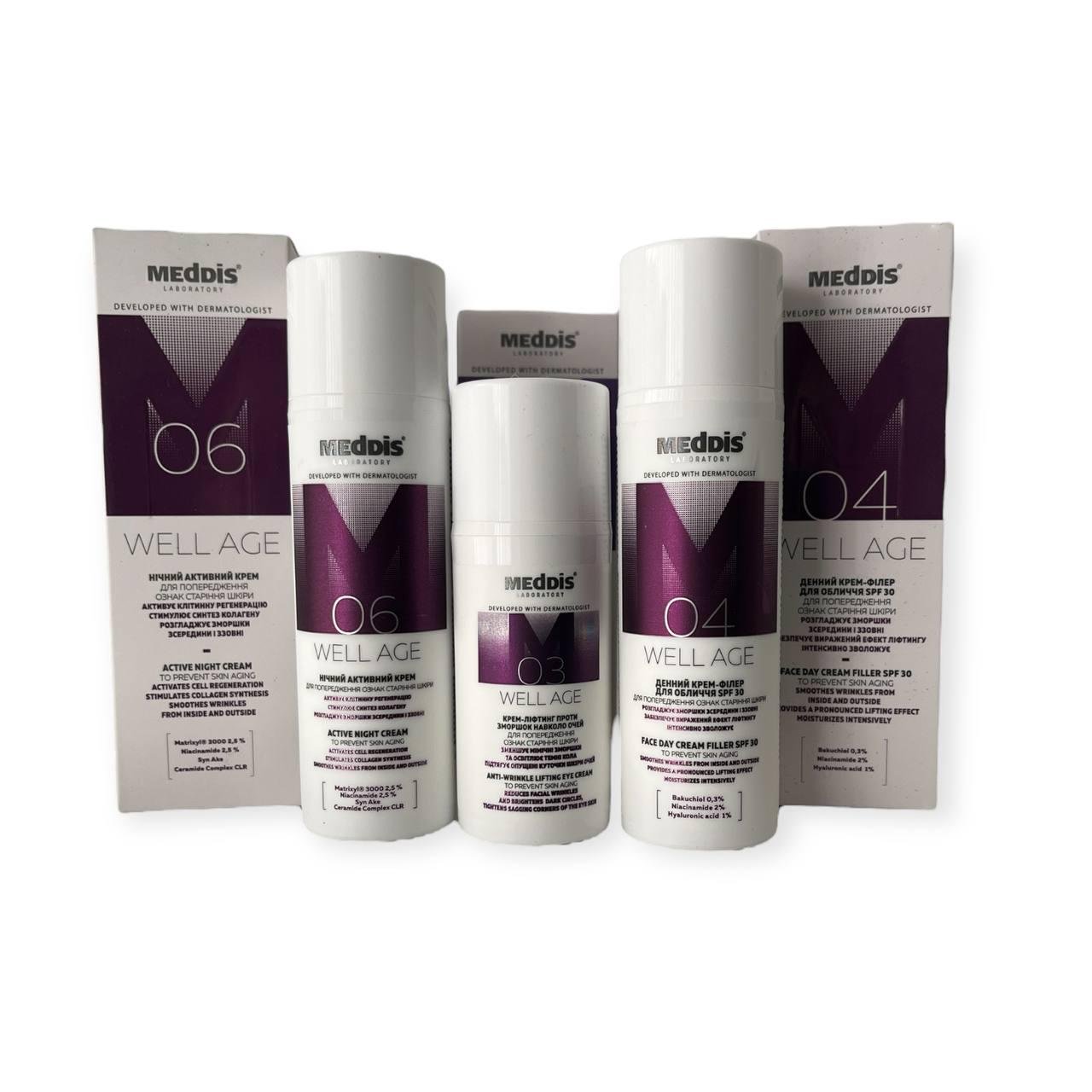 Набір для обличчя антивіковий Meddis Well Age крем/крем ліфтинг для повік/нічний крем (MD0021)