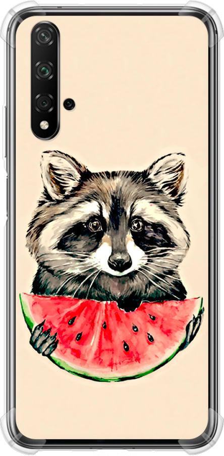 Чехол на Huawei Nova 5T Енотик с арбузом (4605sp-1833-42517)