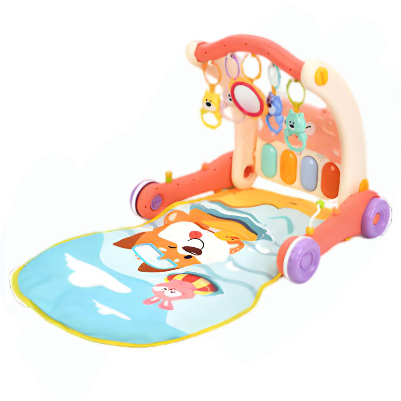 Каталка-ходунки 2в1 с игровым ковриком и интерактивным пианино со светом и звуком Розовый (HE0613)
