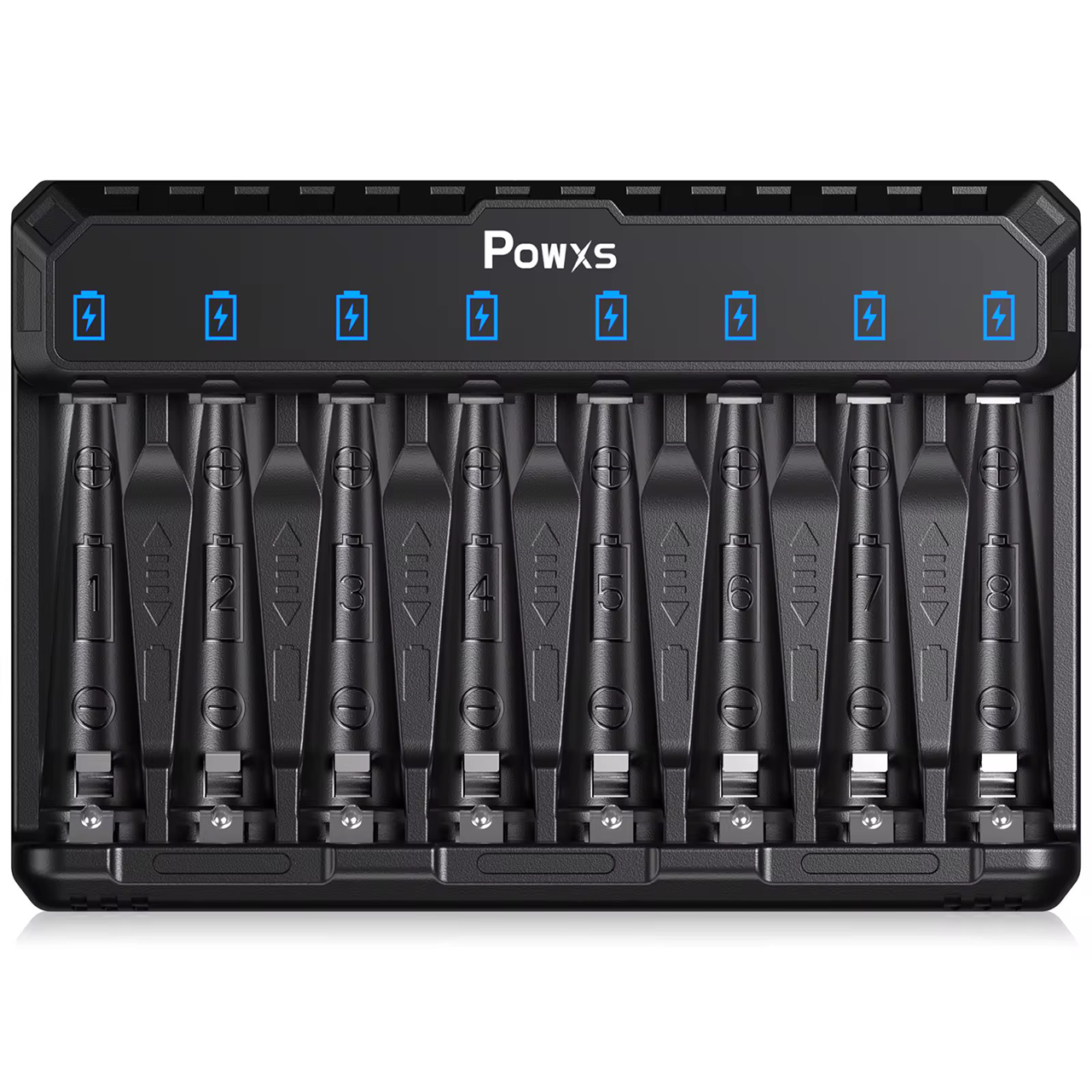Зарядное устройство универсальное POWXS для аккумуляторов AA/AAA Ni-MH/Ni-Cd/Li-ion на 8 слотов (1259863)