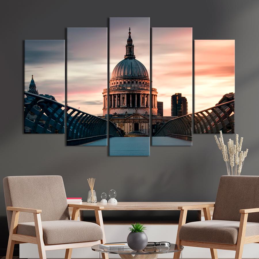 Картина город Вид на собор Святого Павла и мост Миллениум вечером 137x85 см (A723-5)