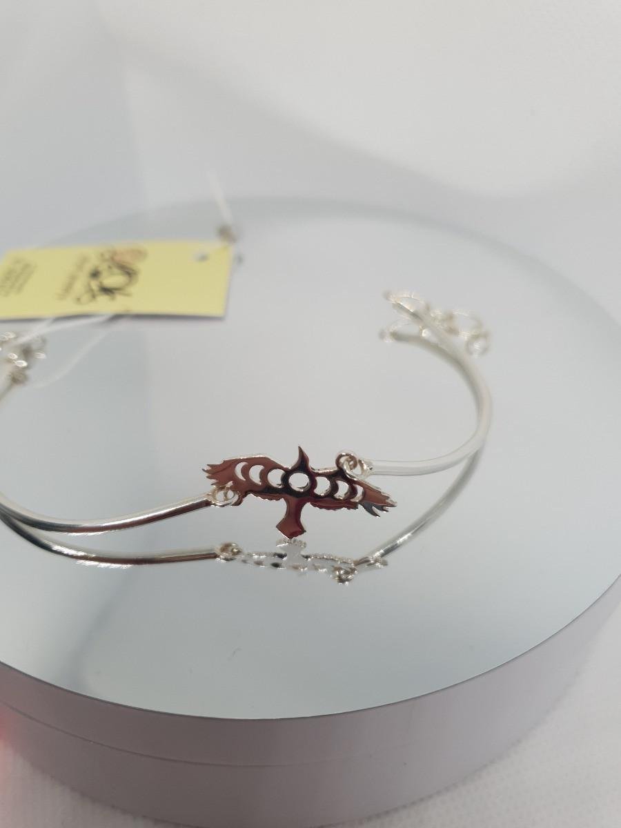 Серебряный браслет Птичка Ворон с фазами луны литой 925 проба (2562335011)