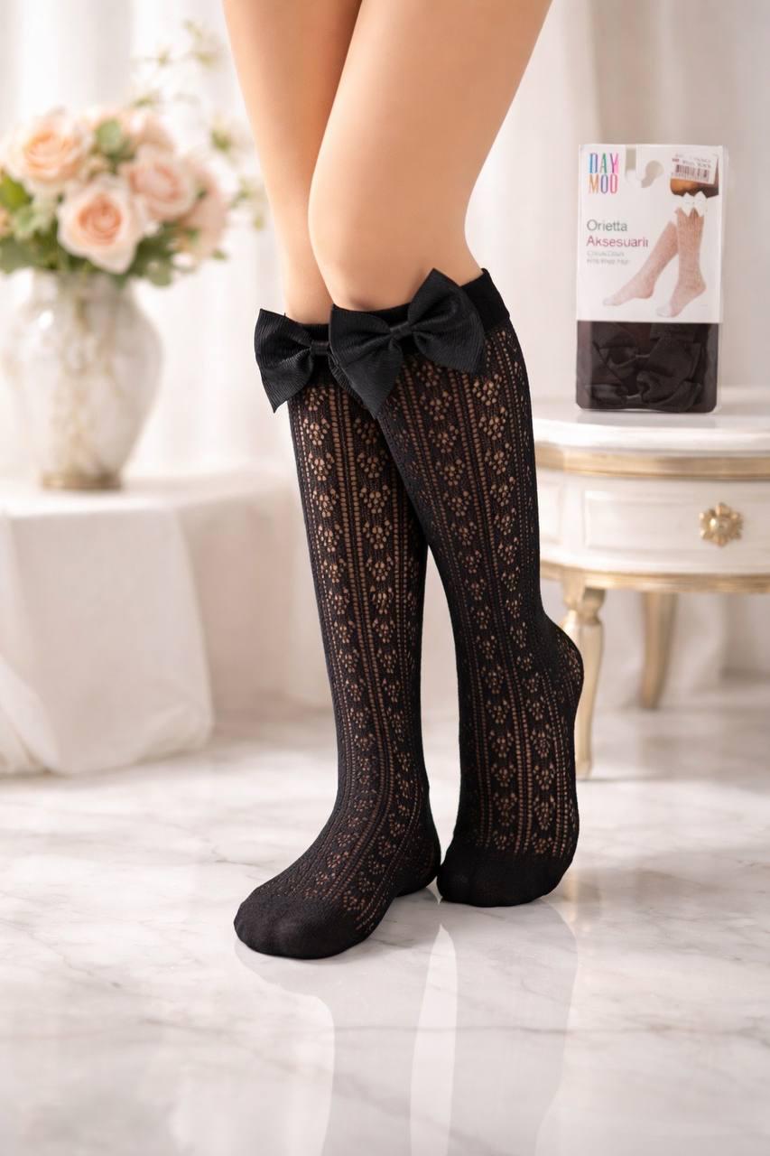 Гольфы для девочки Day Mod ажурные с бантом 6-12 лет Черный (2222008)