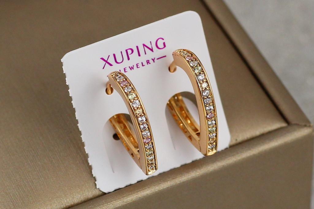 Серьги Xuping Jewelry сердце одна дорожка с бортиками 1,9 см Золотистый