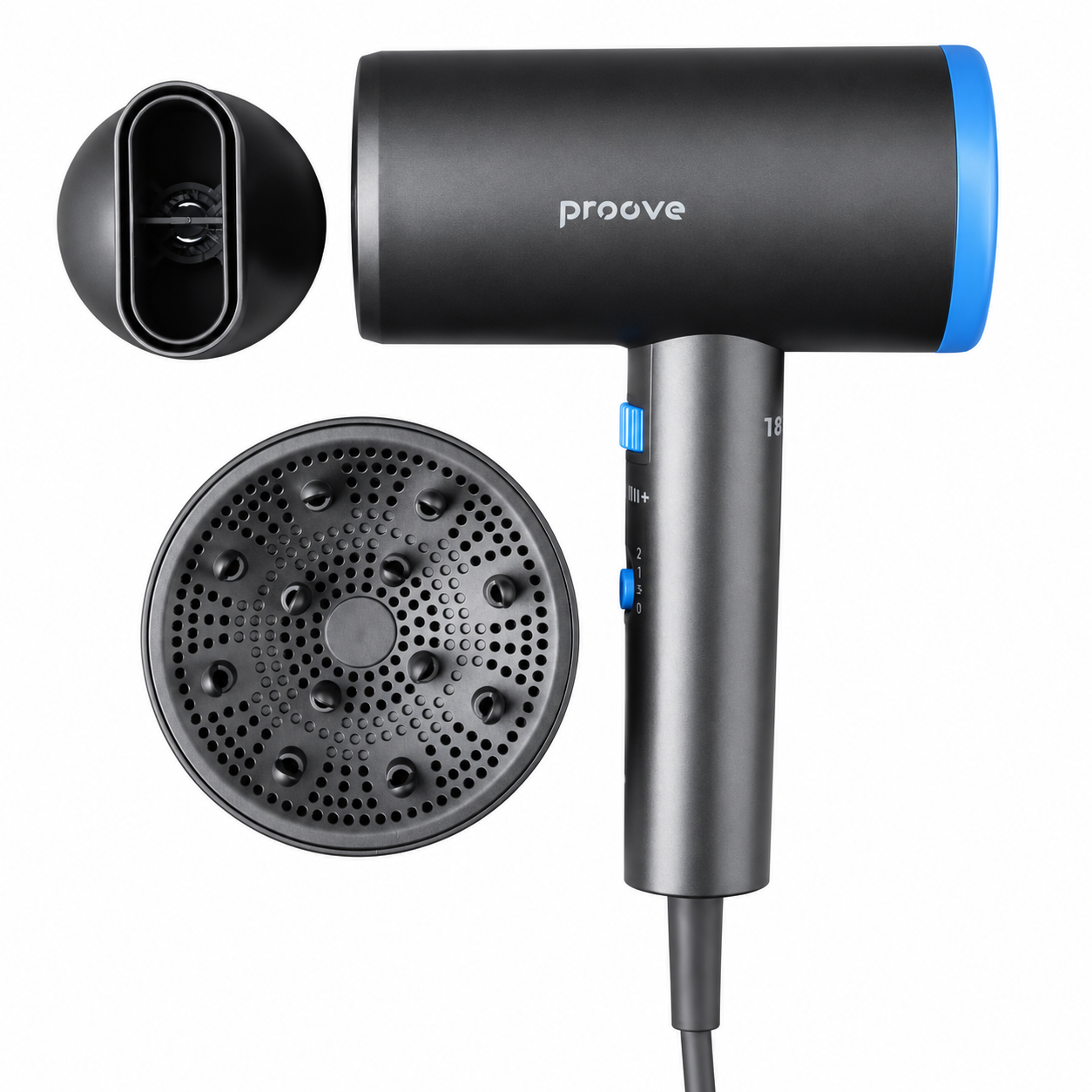 Фен для волос Proove Tyson с ионизацией магнитные насадки 1800W Серый (672340010)