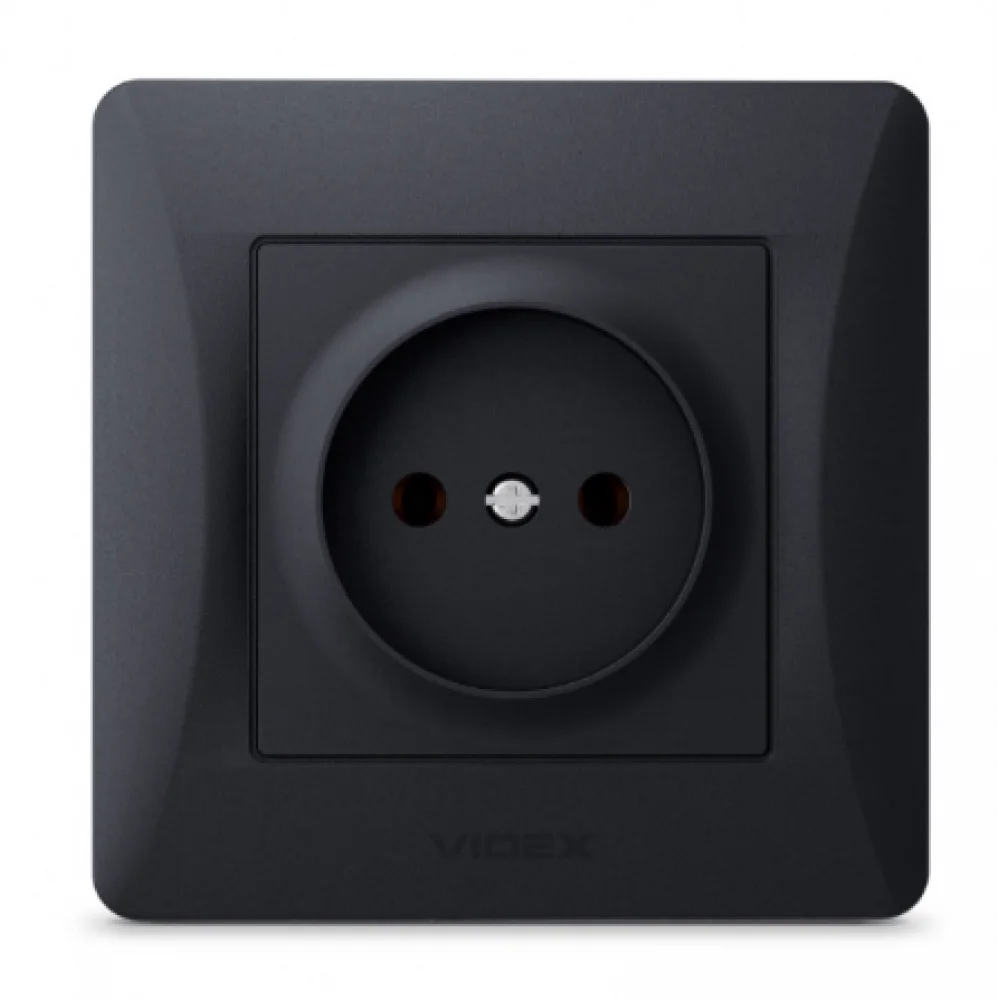 Розетка одинарна врізна без заземлення з рамкою Videx 86x86 мм Чорний (RO1503)