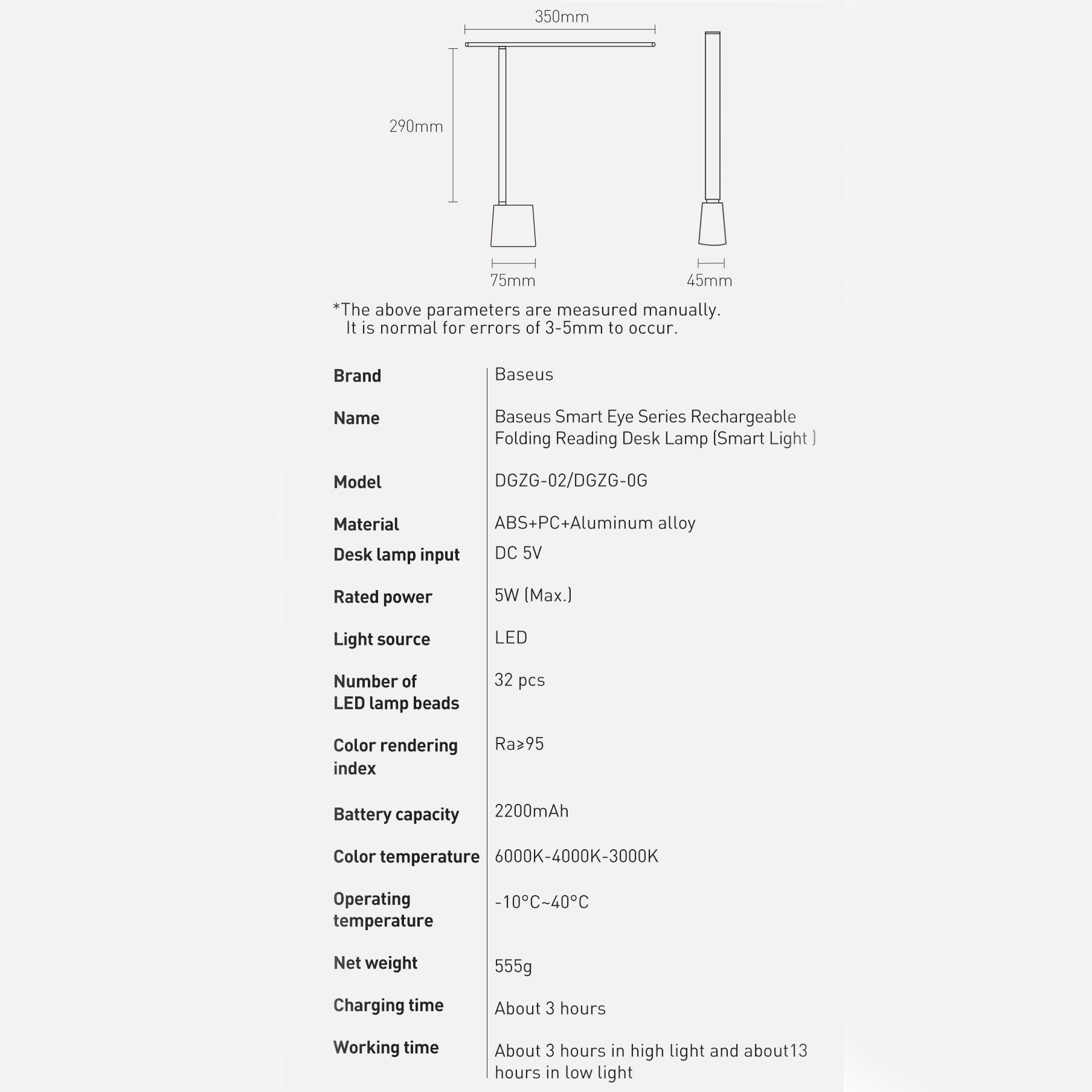 Лампа настольная BASEUS Smart Eye Series Charging Folding Smart Light LED на аккумуляторе White (DGZG-02) - фото 6