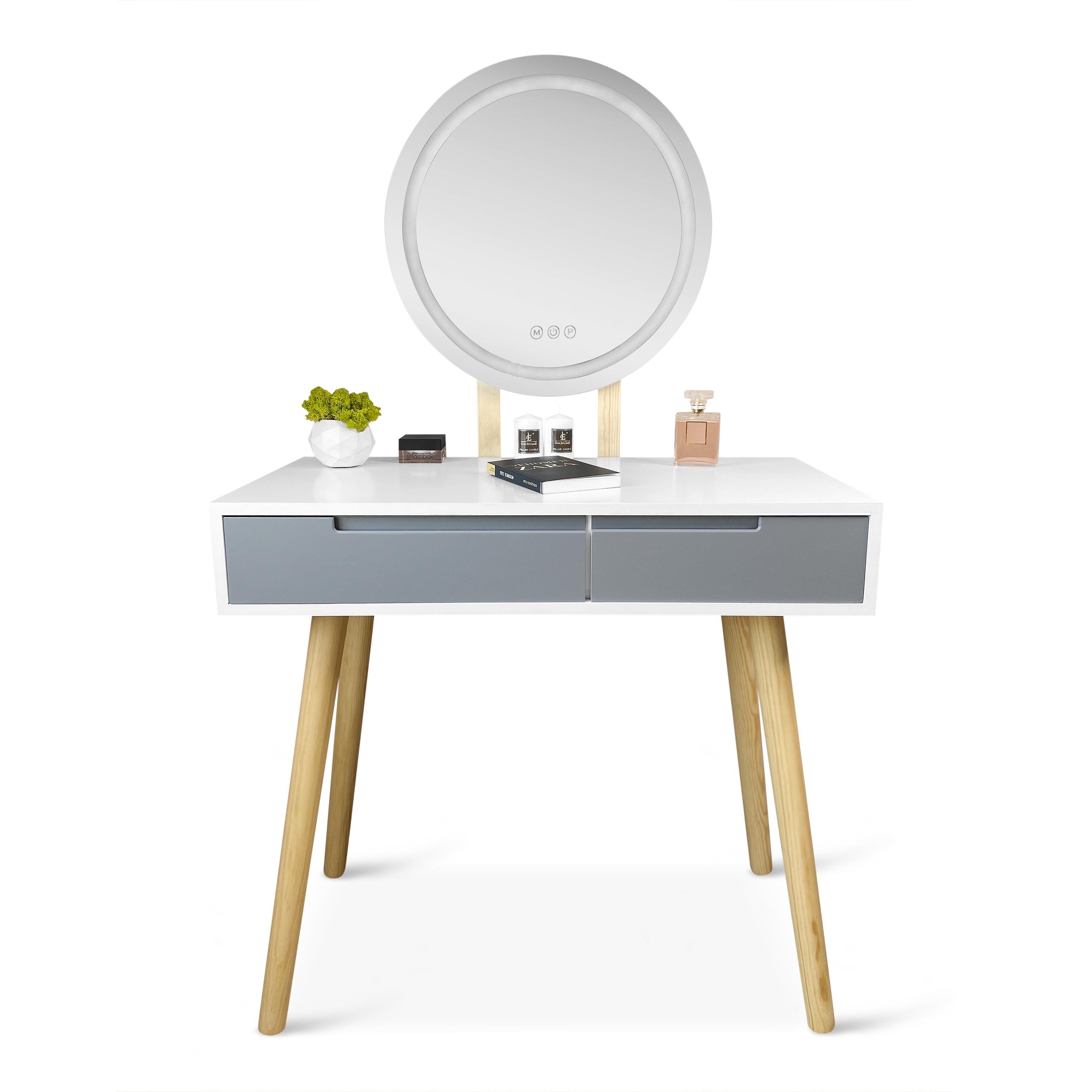 Туалетний столик з дзеркалом Homart Mondi з підсвіткою та табуретом Білий (9366) - фото 4 Туалетний столик з дзеркалом Homart Mondi з підсвіткою та табуретом Білий (9366) - фото 4