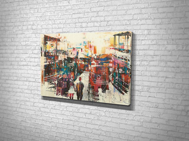 Картина для интерьера Пара в абстрактном городае 120x80 см (437