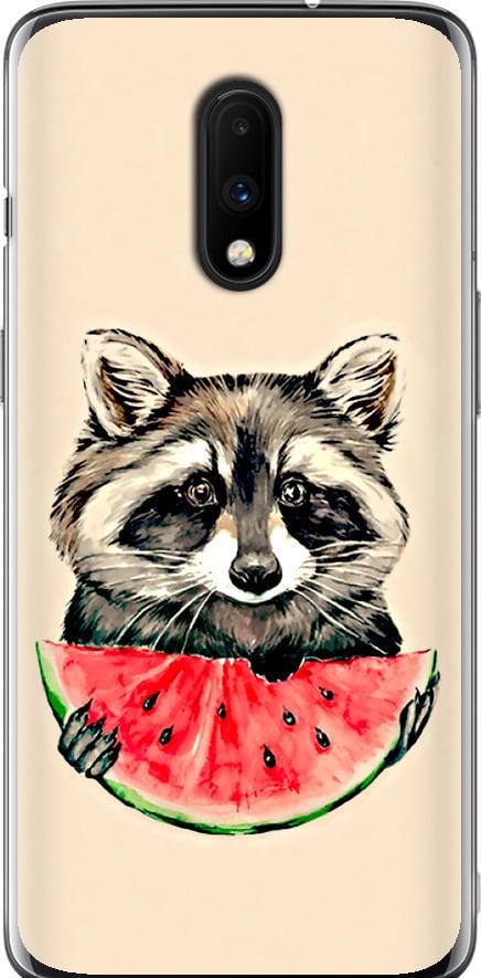 Чехол на OnePlus 7 Енотик с арбузом (4605u-1740-42517)