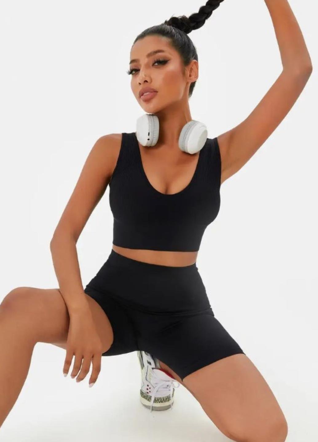 Топ спортивный женский Sport Elegance HS0011 в рубчик S Черный (1946-42-01) - фото 3