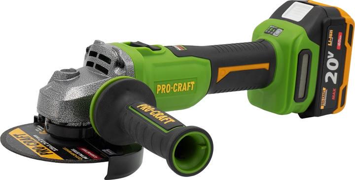 Болгарка акумуляторна ProCraft безщіткова диск 125 мм 1 акумулятор 4 Ач та зарядний пристрій (PWA220)