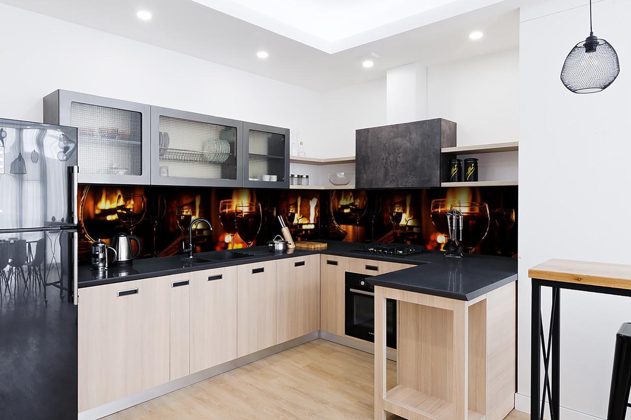 Кухонный фартук Бокалы из самоклеющейся виниловой пленки 60х250 см Коричневый