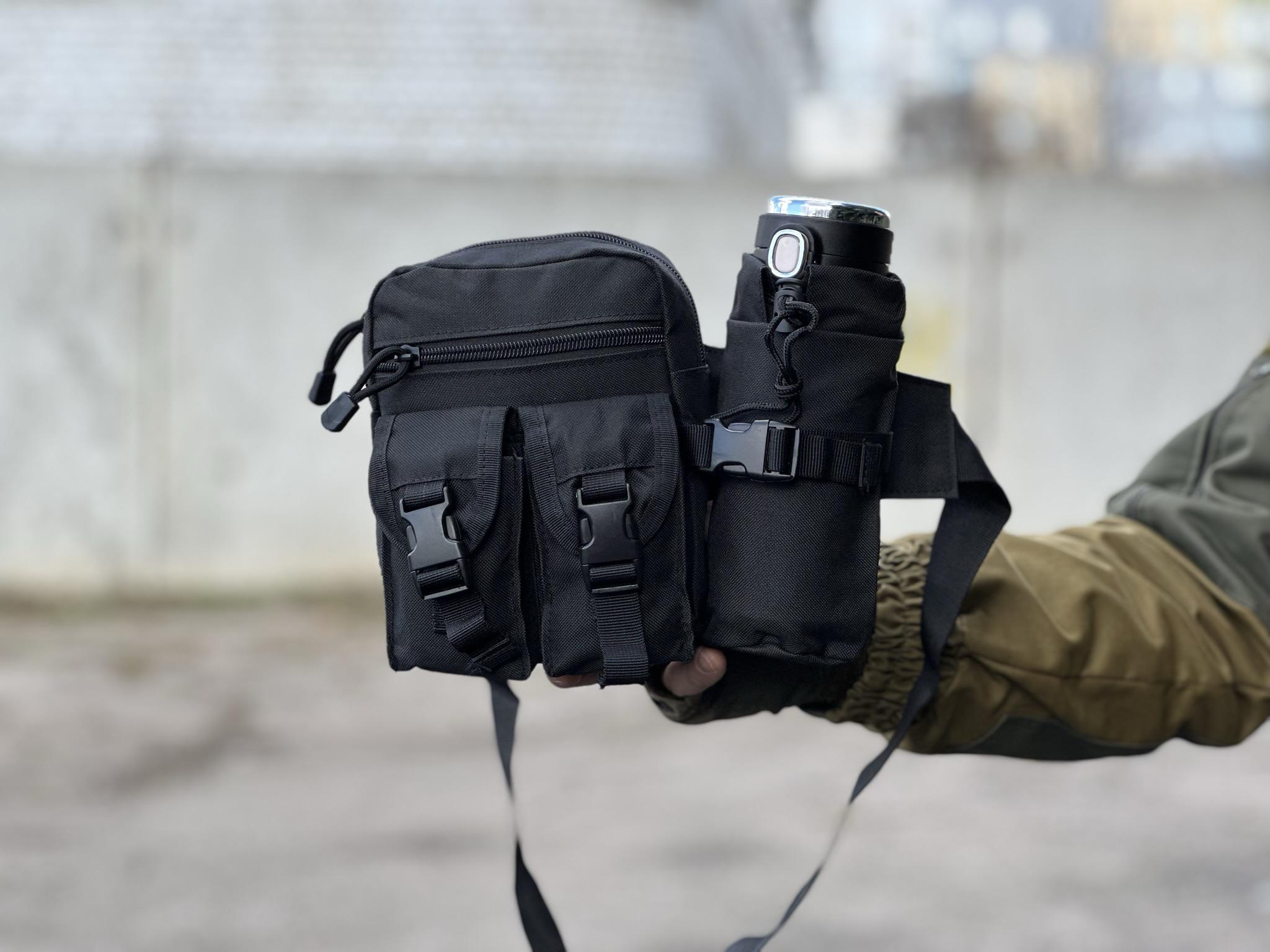 Сумка городская на пояс Tactical с карманом под бутылку Черная (1026-black) - фото 7