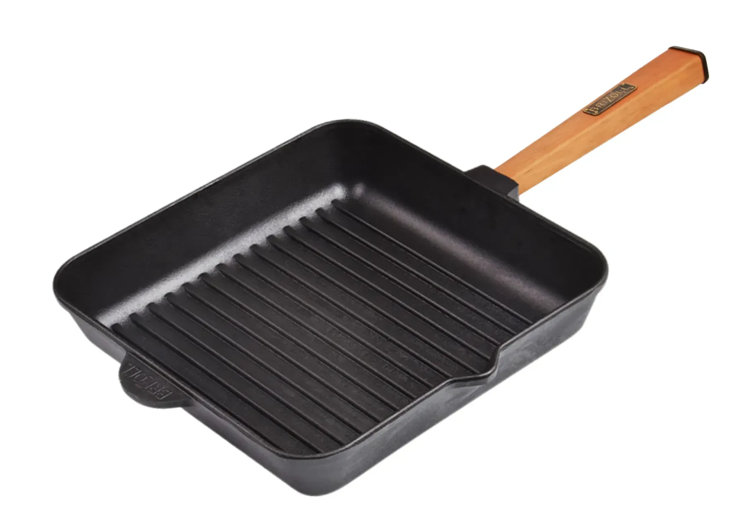 Сковорода чавунна Brizoll квадратна гриль Optima з дерев'яною ручкою 260x260x50 мм